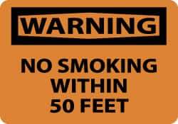 NMC - "Warning - No Smoking Within 50 Feet", 10" Long x 14" Wide, Aluminum Safety Sign - Rectangle, 0.04" Thick, Use for Accident Prevention - All Tool & Supply