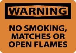 NMC - "Warning - No Smoking, Matches or Open Flames", 10" Long x 14" Wide, Aluminum Safety Sign - Rectangle, 0.04" Thick, Use for Accident Prevention - All Tool & Supply