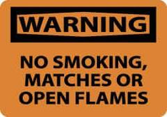 NMC - "Warning - No Smoking, Matches or Open Flames", 10" Long x 14" Wide, Pressure-Sensitive Vinyl Safety Sign - Rectangle, 0.004" Thick, Use for Accident Prevention - All Tool & Supply