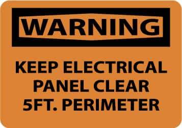 NMC - "Warning - Keep Electrical Panel Clear 5 Ft. Perimeter", 10" Long x 14" Wide, Rigid Plastic Safety Sign - Rectangle, 0.05" Thick, Use for Accident Prevention - All Tool & Supply