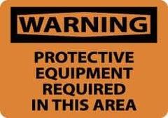 NMC - "Warning - Protective Equipment Required in This Area", 10" Long x 14" Wide, Pressure-Sensitive Vinyl Safety Sign - Rectangle, 0.004" Thick, Use for Accident Prevention - All Tool & Supply