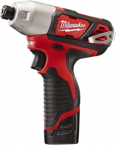 Milwaukee Tool - 12 Volt, 1/4" Drive, 1,000 In/Lb Torque, Cordless Impact Driver - Pistol Grip Handle, 2500 RPM, 2 Lithium-Ion Batteries Included - All Tool & Supply