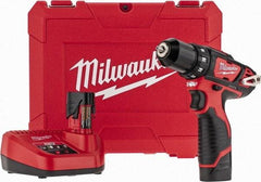 Milwaukee Tool - 12 Volt 3/8" Chuck Pistol Grip Handle Cordless Drill - 0-400 & 0-1500 RPM, Keyless Chuck, Reversible, 2 Lithium-Ion Batteries Included - All Tool & Supply