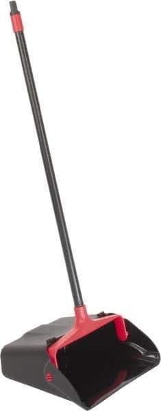 PRO-SOURCE - 13" Wide x 5" Deep x 38" High Upright Dustpan - Plastic Body, 33" Handle, Black, with Wheels - All Tool & Supply