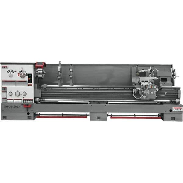 Jet - 26" Swing, 120" Between Centers, 230 Volt, Triple Phase Engine Lathe - 6MT Taper, 10 hp, 40 to 1,800 RPM, 4-1/8" Bore Diam, 43" Deep x 57" High x 177" Long - All Tool & Supply