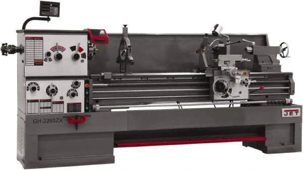 Jet - 26" Swing, 80" Between Centers, 230 Volt, Triple Phase Engine Lathe - 6MT Taper, 10 hp, 40 to 1,800 RPM, 4-1/8" Bore Diam, 43" Deep x 57" High x 136" Long - All Tool & Supply