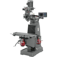 Jet - 9" Table Width x 42" Table Length, Step Pulley Control, 3 Phase Knee Milling Machine - R8 Spindle Taper, 2 hp - All Tool & Supply