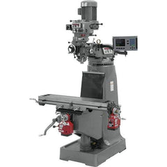 Jet - 9" Table Width x 42" Table Length, Step Pulley Control, 1 Phase Knee Milling Machine - R8 Spindle Taper, 2 hp - All Tool & Supply