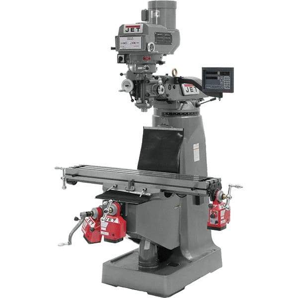 Jet - 9" Table Width x 49" Table Length, Variable Speed Pulley Control, 3 Phase Knee Milling Machine - R8 Spindle Taper, 3 hp - All Tool & Supply