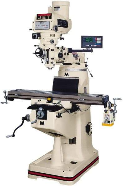 Jet - 9" Table Width x 49" Table Length, Variable Speed Pulley Control, 3 Phase Knee Milling Machine - R8 Spindle Taper, 3 hp - All Tool & Supply