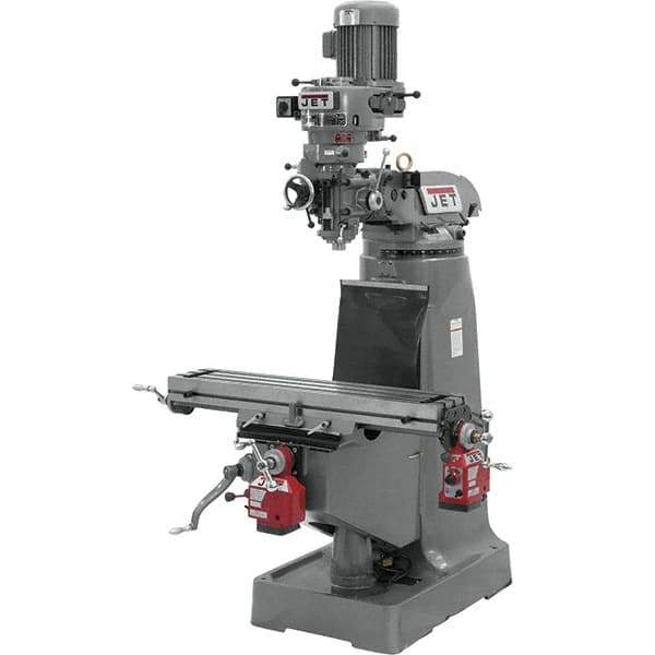 Jet - 9" Table Width x 42" Table Length, Step Pulley Control, 1 Phase Knee Milling Machine - R8 Spindle Taper, 2 hp - All Tool & Supply