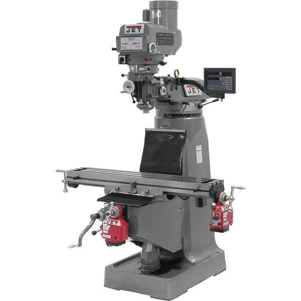 Jet - 9" Table Width x 42" Table Length, Variable Speed Pulley Control, 3 Phase Knee Milling Machine - R8 Spindle Taper, 3 hp - All Tool & Supply