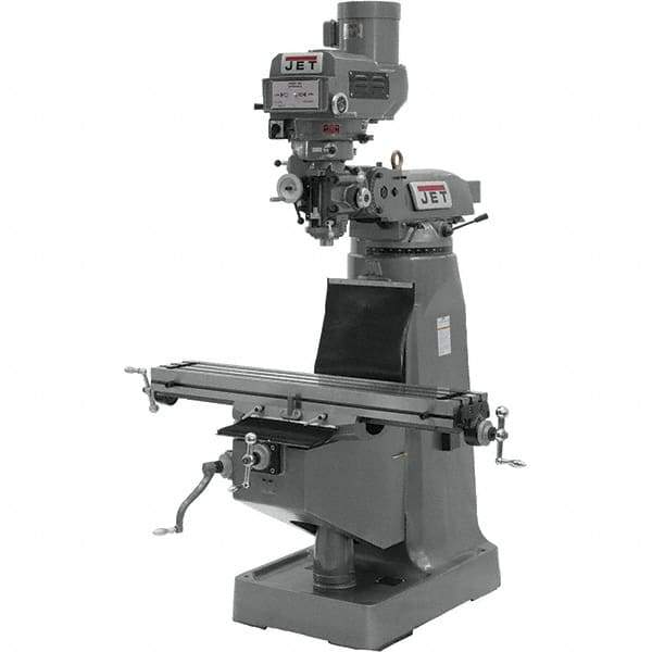 Jet - 9" Table Width x 49" Table Length, Variable Speed Pulley Control, 3 Phase Knee Milling Machine - R8 Spindle Taper, 3 hp - All Tool & Supply