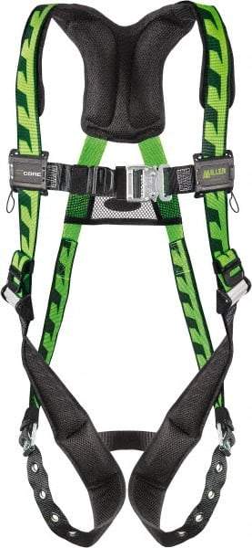 Miller - 400 Lb Capacity, Size Universal, Full Body AirCore Single D-Ring Safety Harness - Polyester, Tongue Buckle Leg Strap, Quick Connect Chest Strap, Black/Green - All Tool & Supply