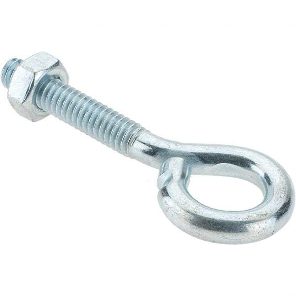 Value Collection - 1/4-20, Zinc-Plated Finish, Steel Wire Turned Eye Bolt - 1-1/4" Thread Length, 1/2" ID, 1-1/2" Shank Length - All Tool & Supply