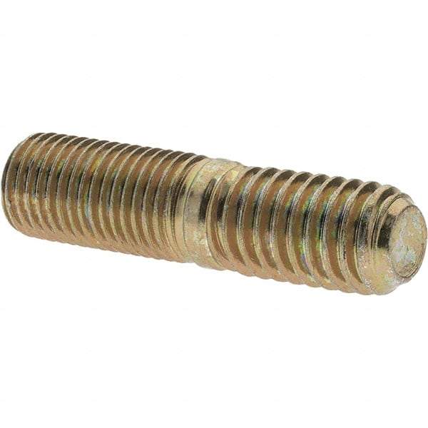 Value Collection - 7/16-20 Long Thread, 7/16-14 Short Thread, 1-3/4" OAL Unequal Double Threaded Stud - Alloy Steel, Zinc Yellow Dichromate Finish, 7/8" Long Thread Length, 3/4" Short Thread Length - All Tool & Supply