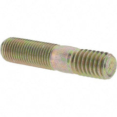 Value Collection - 3/8-24 Long Thread, 3/8-16 Short Thread, 1-3/4" OAL Unequal Double Threaded Stud - Alloy Steel, Zinc Yellow Dichromate Finish, 1" Long Thread Length, 9/16" Short Thread Length - All Tool & Supply