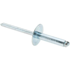 Value Collection - Size 610 Large Flange Dome Head Steel Open End Blind Rivet - Steel Mandrel, 0.501" to 5/8" Grip, 5/8" Head Diam, 0.192" to 0.196" Hole Diam, 0.825" Length Under Head, 3/16" Body Diam - All Tool & Supply