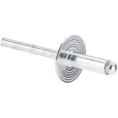 Value Collection - Size 66 Large Flange Dome Head Aluminum Open End Blind Rivet - Aluminum Mandrel, 0.251" to 3/8" Grip, 5/8" Head Diam, 0.192" to 0.196" Hole Diam, 0.575" Length Under Head, 3/16" Body Diam - All Tool & Supply