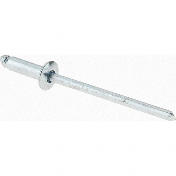 Value Collection - Size 44 Dome Head Steel Open End Blind Rivet - Steel Mandrel, 0.188" to 1/4" Grip, 1/4" Head Diam, 0.129" to 0.133" Hole Diam, 0.4" Length Under Head, 1/8" Body Diam - All Tool & Supply