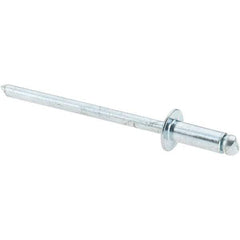 Value Collection - Size 43 Dome Head Steel Open End Blind Rivet - Steel Mandrel, 0.126" to 0.187" Grip, 1/4" Head Diam, 0.129" to 0.133" Hole Diam, 0.337" Length Under Head, 1/8" Body Diam - All Tool & Supply