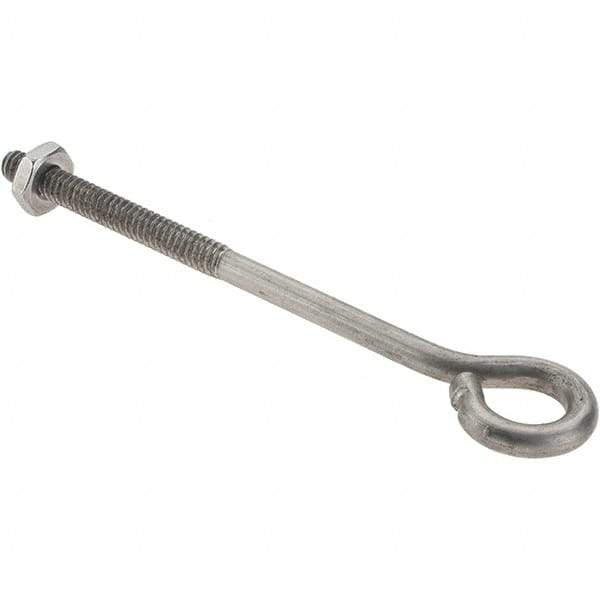 Value Collection - #10-24, Stainless Steel Wire Turned Open Eye Bolt - 1-1/2" Thread Length, 3/8" ID, 3" Shank Length - All Tool & Supply