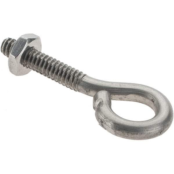 Value Collection - #10-24, Stainless Steel Wire Turned Open Eye Bolt - 7/8" Thread Length, 3/8" ID, 1" Shank Length - All Tool & Supply