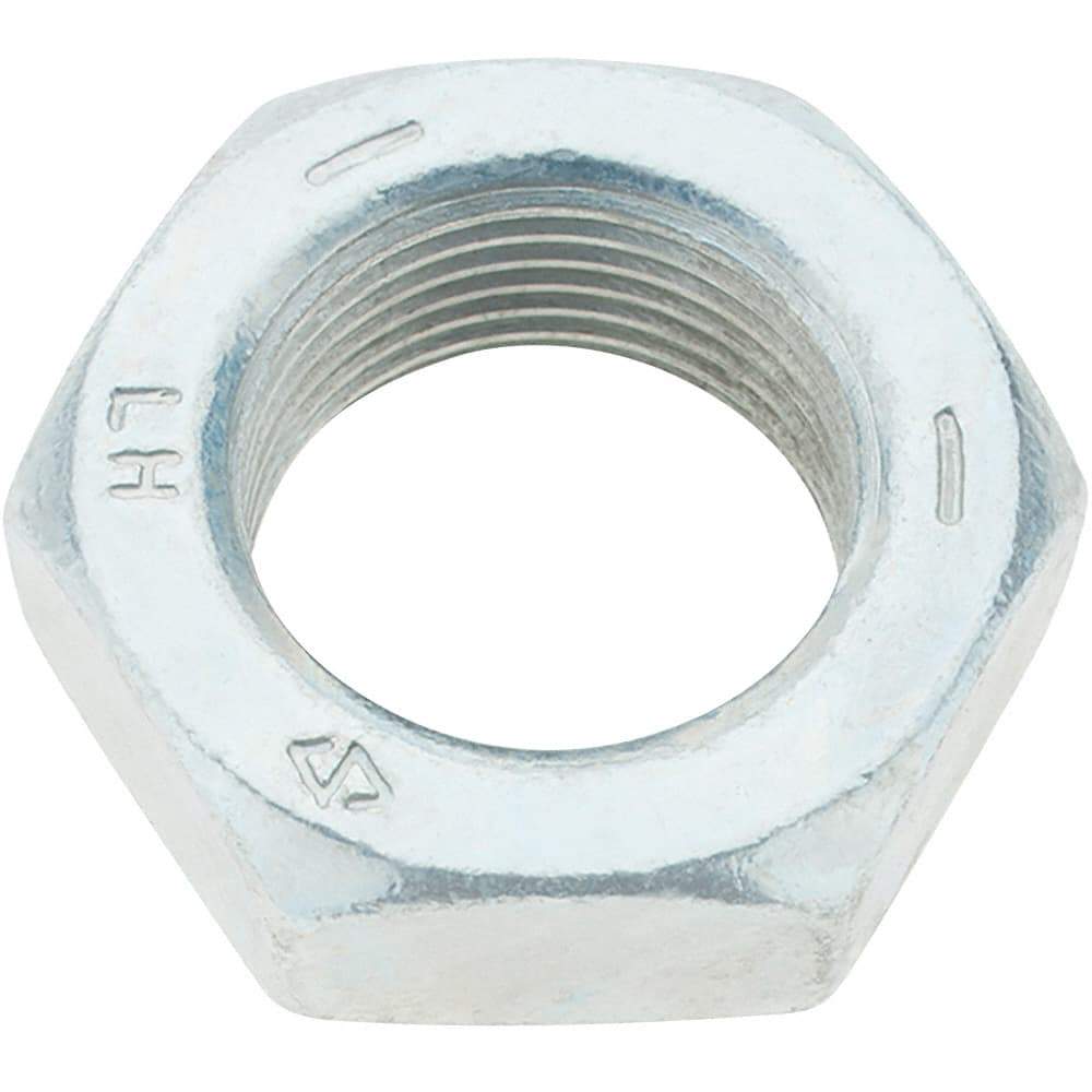 Made in USA - 1-14 UNF Steel Left Hand Hex Jam Nut - 1-1/2" Across Flats, 0.5469" High, Zinc Clear Finish - All Tool & Supply