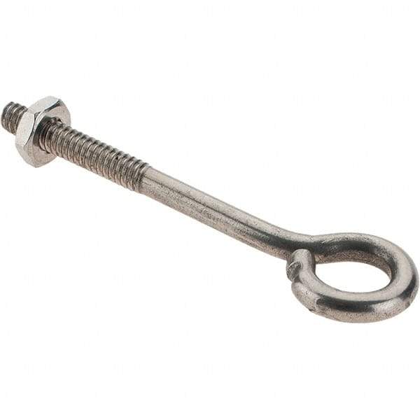 Value Collection - #10-24, Stainless Steel Wire Turned Open Eye Bolt - 1" Thread Length, 3/8" ID, 2" Shank Length - All Tool & Supply