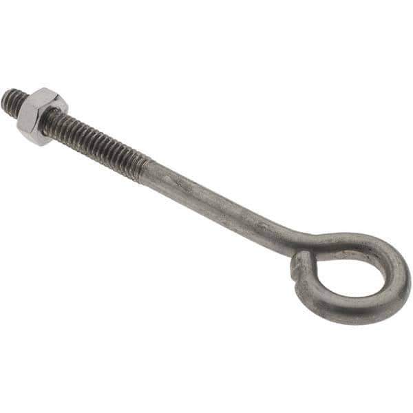 Value Collection - 1/4-20, Stainless Steel Wire Turned Open Eye Bolt - 1-1/2" Thread Length, 1/2" ID, 3" Shank Length - All Tool & Supply