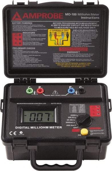 Amprobe - Digital LCD Display, 2,000 Megohm Electrical Insulation Resistance Tester & Megohmmeter - Powered by AA Battery - All Tool & Supply