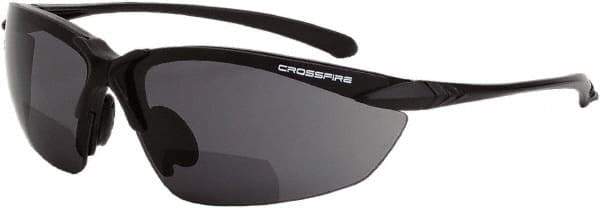 CrossFire - +2.5, Smoke Gray Lenses, Scratch Resistant, Framed Magnifying Safety Glasses - UV Protection, Black Frame - All Tool & Supply