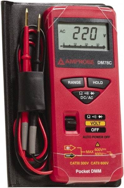 Amprobe - 3156830, CAT II, CAT 0, 600 VAC/VDC, Digital Average Responding Multimeter - 32 mOhm, Measures Voltage, Resistance - All Tool & Supply