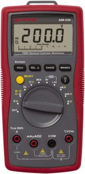 Amprobe - 4018651, CAT III, 600 VAC/VDC, Digital Average Responding Multimeter - 40 mOhm, Measures Voltage, Capacitance, Current, Frequency, Resistance, Temperature - All Tool & Supply