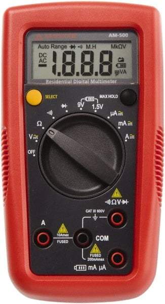 Amprobe - 4018624, CAT III, 600 VAC/VDC, Digital Auto Ranging Manual Ranging Multimeter - 20 mOhm, Measures Voltage, Current, Resistance - All Tool & Supply