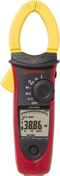 Amprobe - 3729989, CAT IV, CAT III, Digital True RMS Clamp Meter with 1.6535" Clamp On Jaws - 999.9 VAC/VDC, 999.9 AC/DC Amps, Measures Voltage, Capacitance, Current, Temperature - All Tool & Supply