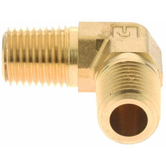 Parker - 1/4 Male Thread, Brass Industrial Pipe 90° Male Elbow - All Tool & Supply