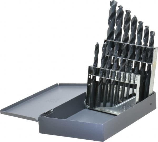 Chicago-Latrobe - 1/16 to 1/2", 135° Point, Oxide Finish, High Speed Steel Jobber Length Drill Bit Set - Exact Industrial Supply