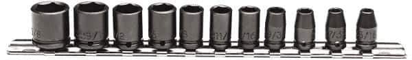 Proto - 11 Piece 1/4" Drive Impact Socket Set - 6 Points, 3/16" to 5/8" Range, Inch Measurement Standard - All Tool & Supply