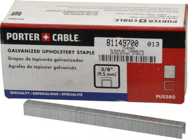 Porter-Cable - 3/8" Long x 3/8" Wide, 22 Gauge Crowned Construction Staple - Grade 2 Steel, Galvanized Finish - All Tool & Supply