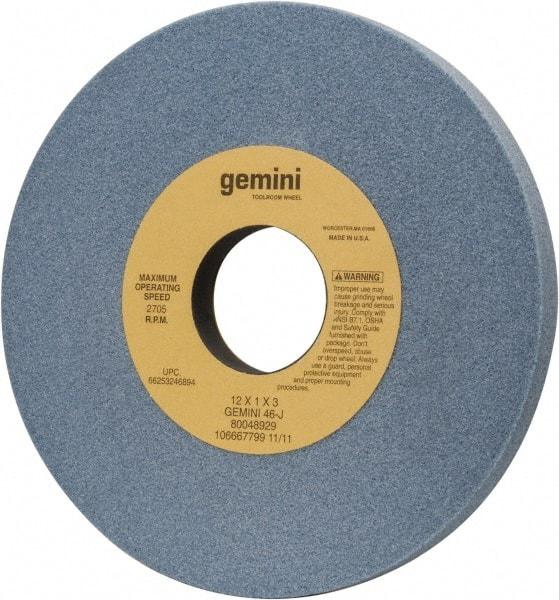 Norton - 12" Diam x 3" Hole x 1" Thick, J Hardness, 46 Grit Surface Grinding Wheel - Aluminum Oxide, Type 1, Coarse Grade, 2,705 Max RPM, No Recess - All Tool & Supply