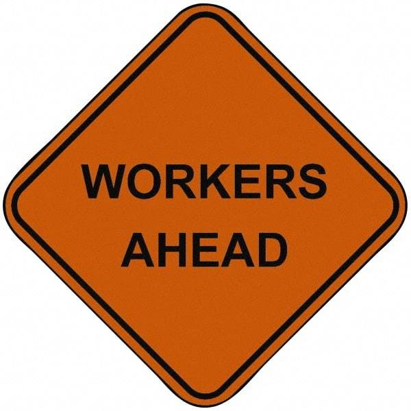 PRO-SAFE - "Workers Ahead", 48" Wide x 48" High, Nylon Construction Roadway Signs - Orange, Square, Sign Stand Mount - All Tool & Supply