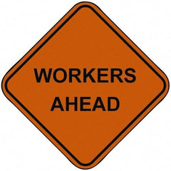 PRO-SAFE - "Workers Ahead", 48" Wide x 48" High, Nylon Construction Roadway Signs - Orange, Square, Sign Stand Mount - All Tool & Supply