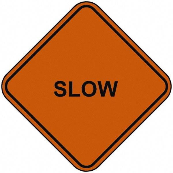 PRO-SAFE - "Slow", 48" Wide x 48" High, Nylon Construction Roadway Signs - Orange, Square, Sign Stand Mount - All Tool & Supply