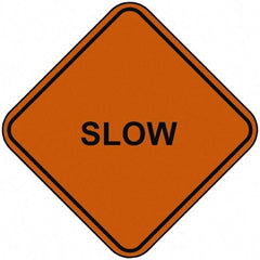 PRO-SAFE - "Slow", 48" Wide x 48" High, Nylon Construction Roadway Signs - Orange, Square, Sign Stand Mount - All Tool & Supply