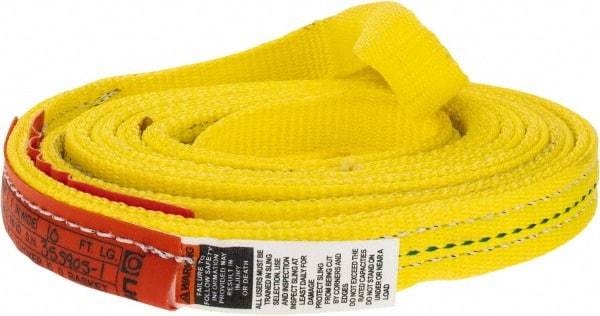 Lift-All - 10' Long x 1" Wide, 3,200 Lb Vertical Capacity, 2 Ply, Polyester Web Sling - 2,500 Lb Choker Capacity, Yellow - All Tool & Supply