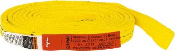 Lift-All - 12' Long x 1" Wide, 3,200 Lb Vertical Capacity, 2 Ply, Polyester Web Sling - 2,500 Lb Choker Capacity, Yellow - All Tool & Supply