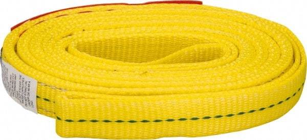 Lift-All - 8' Long x 1" Wide, 3,200 Lb Vertical Capacity, 2 Ply, Polyester Web Sling - 2,500 Lb Choker Capacity, Yellow - All Tool & Supply