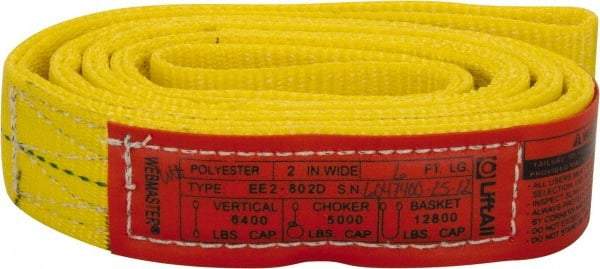 Lift-All - 6' Long x 2" Wide, 6,400 Lb Vertical Capacity, 2 Ply, Polyester Web Sling - 5,000 Lb Choker Capacity, Yellow - All Tool & Supply