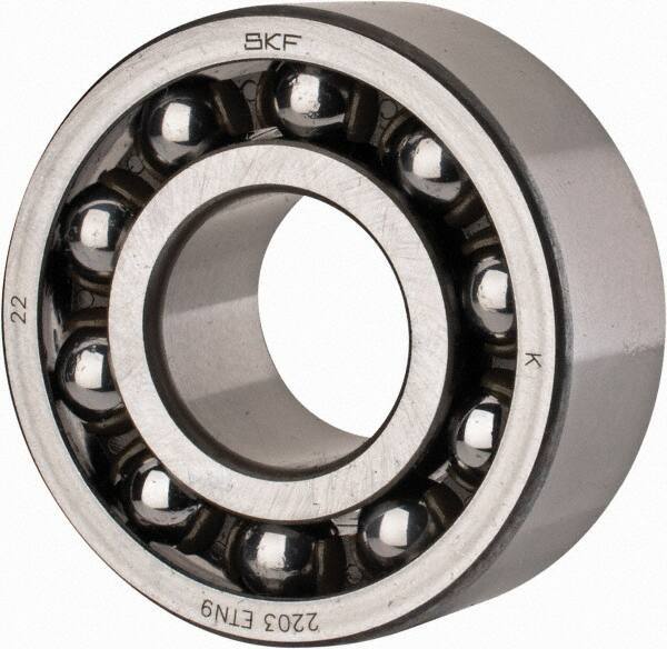 SKF - 17mm Bore Diam, 40mm OD, Open Self Aligning Radial Ball Bearing - 16mm Wide, 2 Rows, Round Bore, 573 Lb Static Capacity, 2,380 Lb Dynamic Capacity - All Tool & Supply